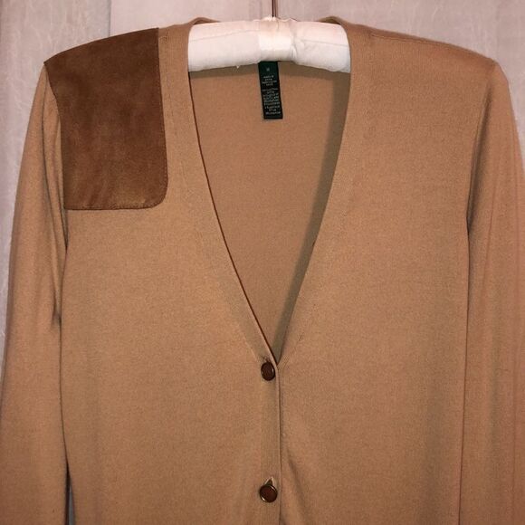 LRL M Tan Brown Five Button Front 💯Cotton Fine Knit Cardigan Sweater - Picture 3 of 16
